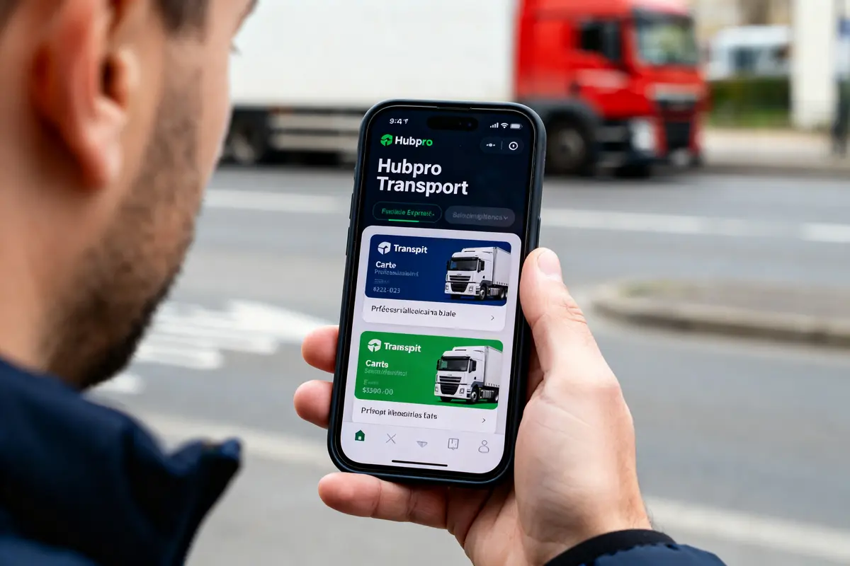 Personne utilisant l'application HubPro pour le transport particulier sur smartphone en ville